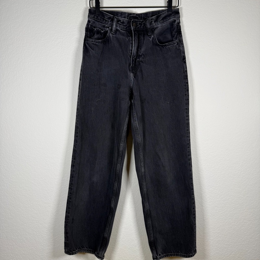 Uniqlo Jeans Womens 29 Black High Rise Wide Leg Straight Denim 321-475551